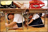 earthquake in Japan, first-grade students exercising